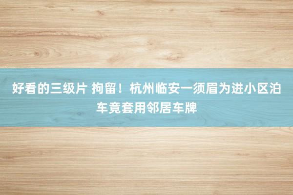 好看的三级片 拘留！杭州临安一须眉为进小区泊车竟套用邻居车牌