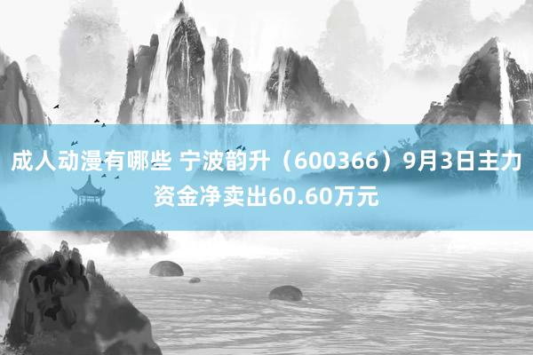 成人动漫有哪些 宁波韵升（600366）9月3日主力资金净卖出60.60万元